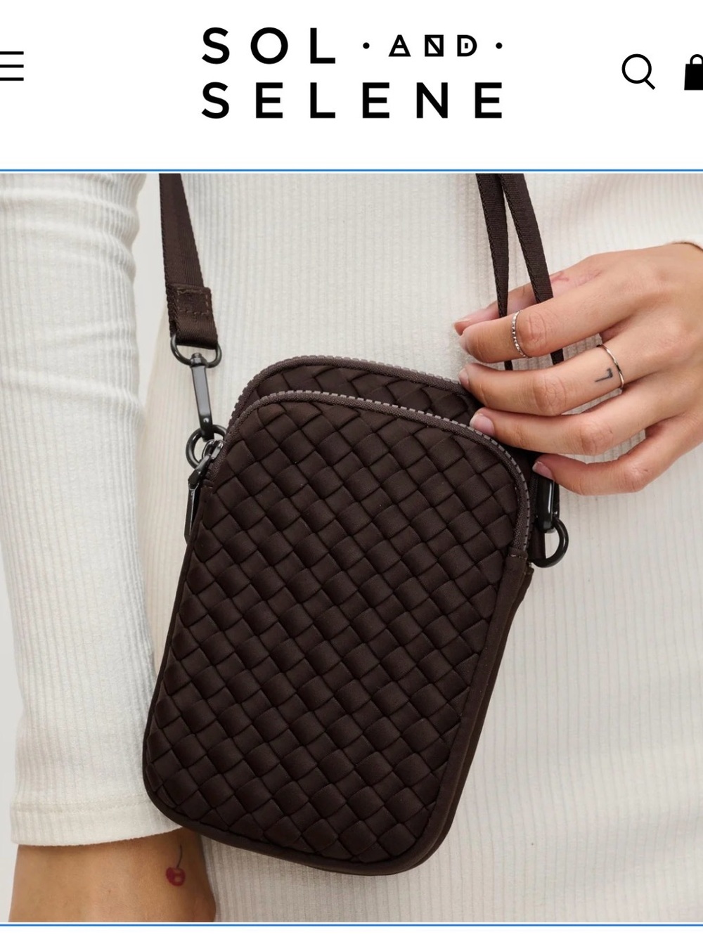 Sol and Selene Woven Dark Brown Crossbody Phone Bag